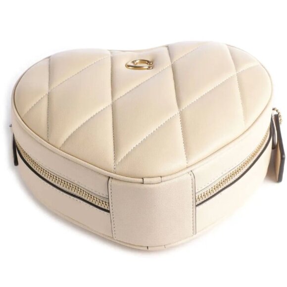 Coach Quilted Leather Heart Crossbody Small Shoulder Bag Ivory Brass CE725 Nappa - Picture 8 of 14